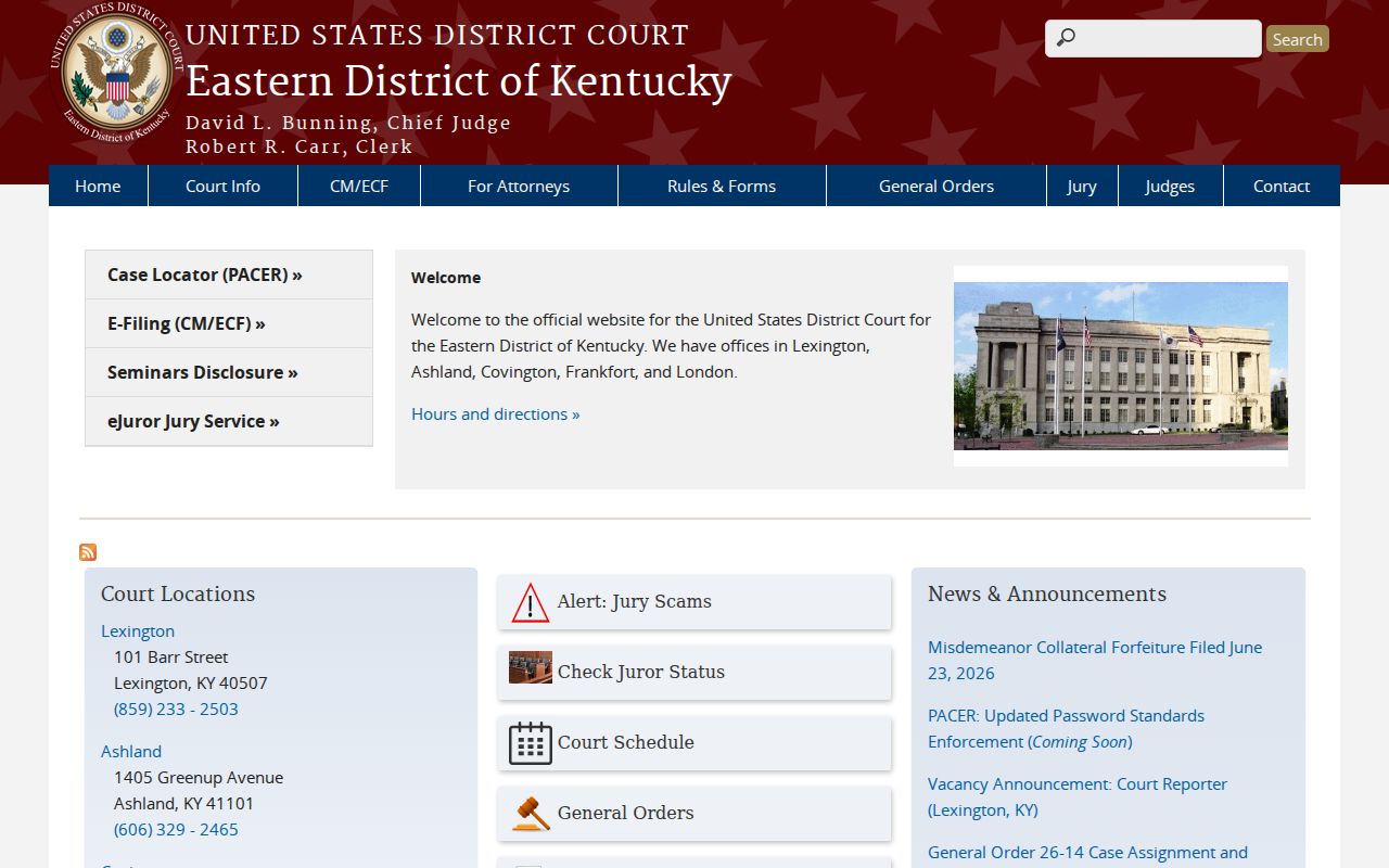 Federal court case records serving Clark County Kentucky