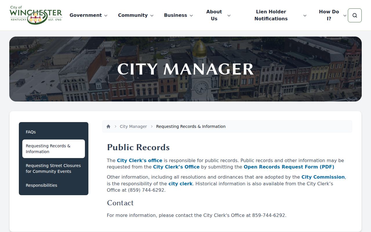 Winchester criminal record request instructions for city police reports